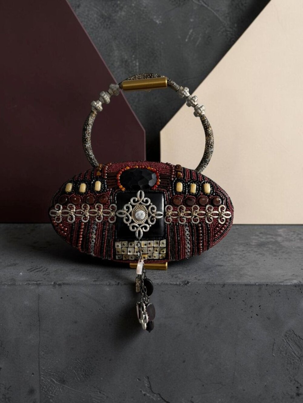 MARY FRANCES Beaded Top Handle Evening Bag